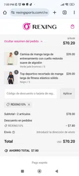 REXING10% coupon verification screenshot
