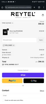 WELCOME5 coupon verification screenshot
