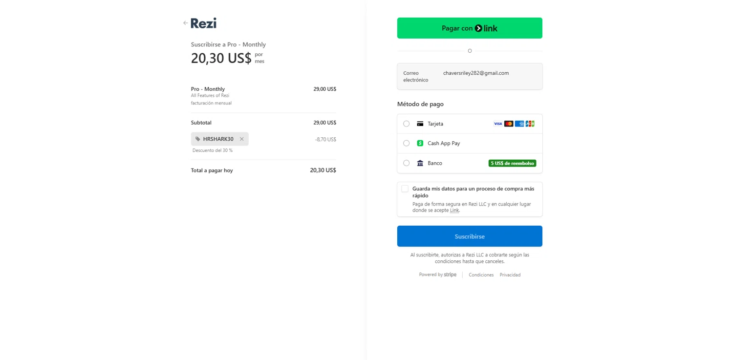 Rezi checkout page showing Rezi promo code box | Screenshot taken by SimplyCodes community member on Jan 9, 2026