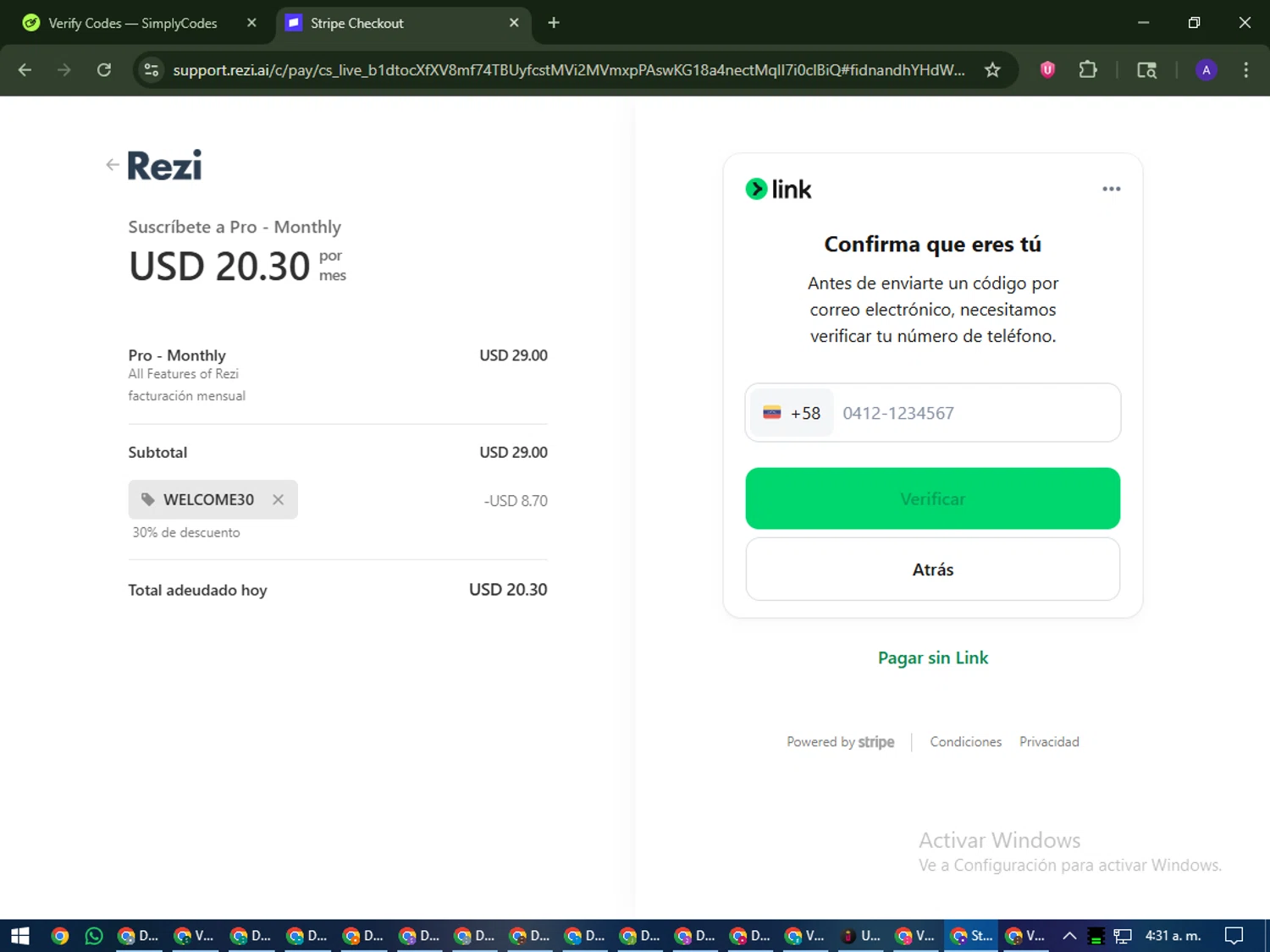 Rezi checkout page showing Rezi promo code box | Screenshot taken by SimplyCodes community member on Jan 9, 2026
