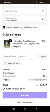THANKFUL10 coupon verification screenshot