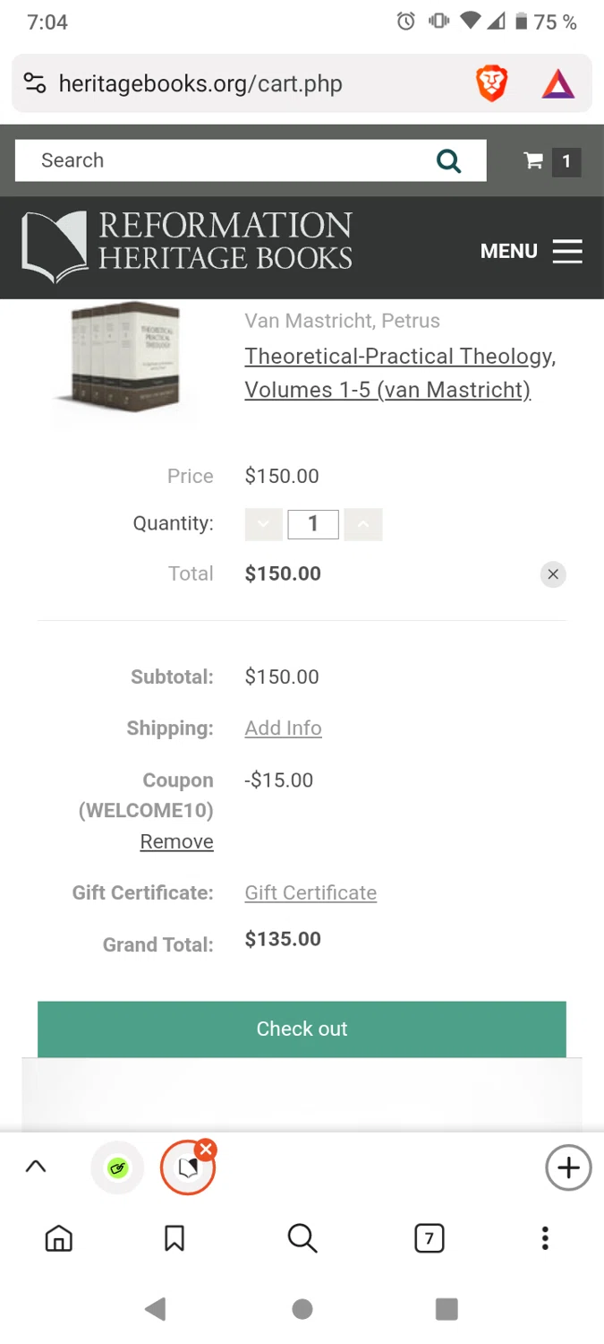 Reformation Heritage Books checkout page showing Reformation Heritage Books coupon code box | Screenshot taken by SimplyCodes community member on Sep 21, 2025