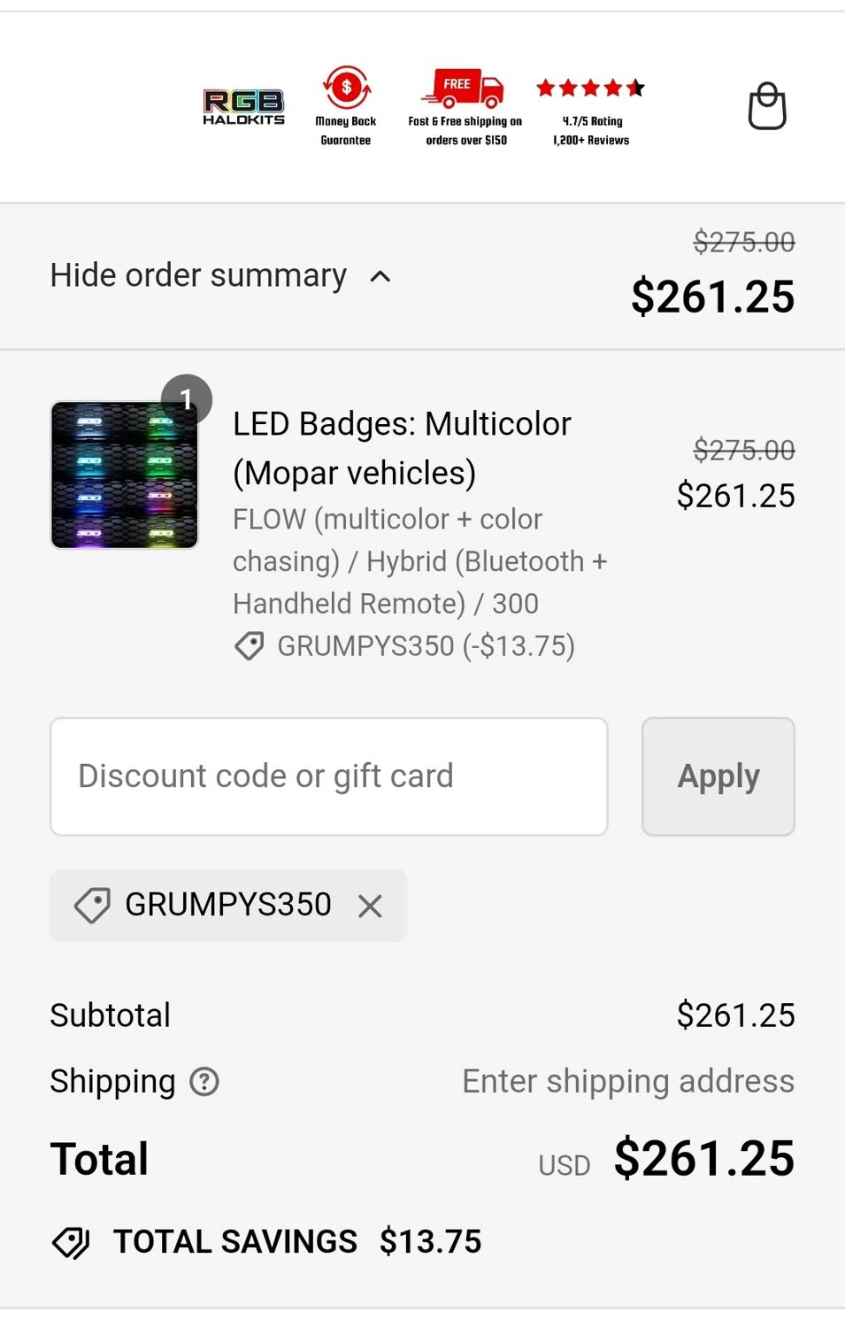 where to use Rgb Halo Kits promo code box