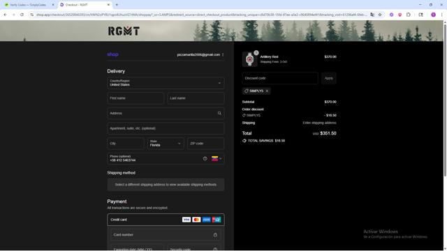 RGMT checkout page showing RGMT promo code box | Screenshot taken by SimplyCodes community member on Sep 10, 2025