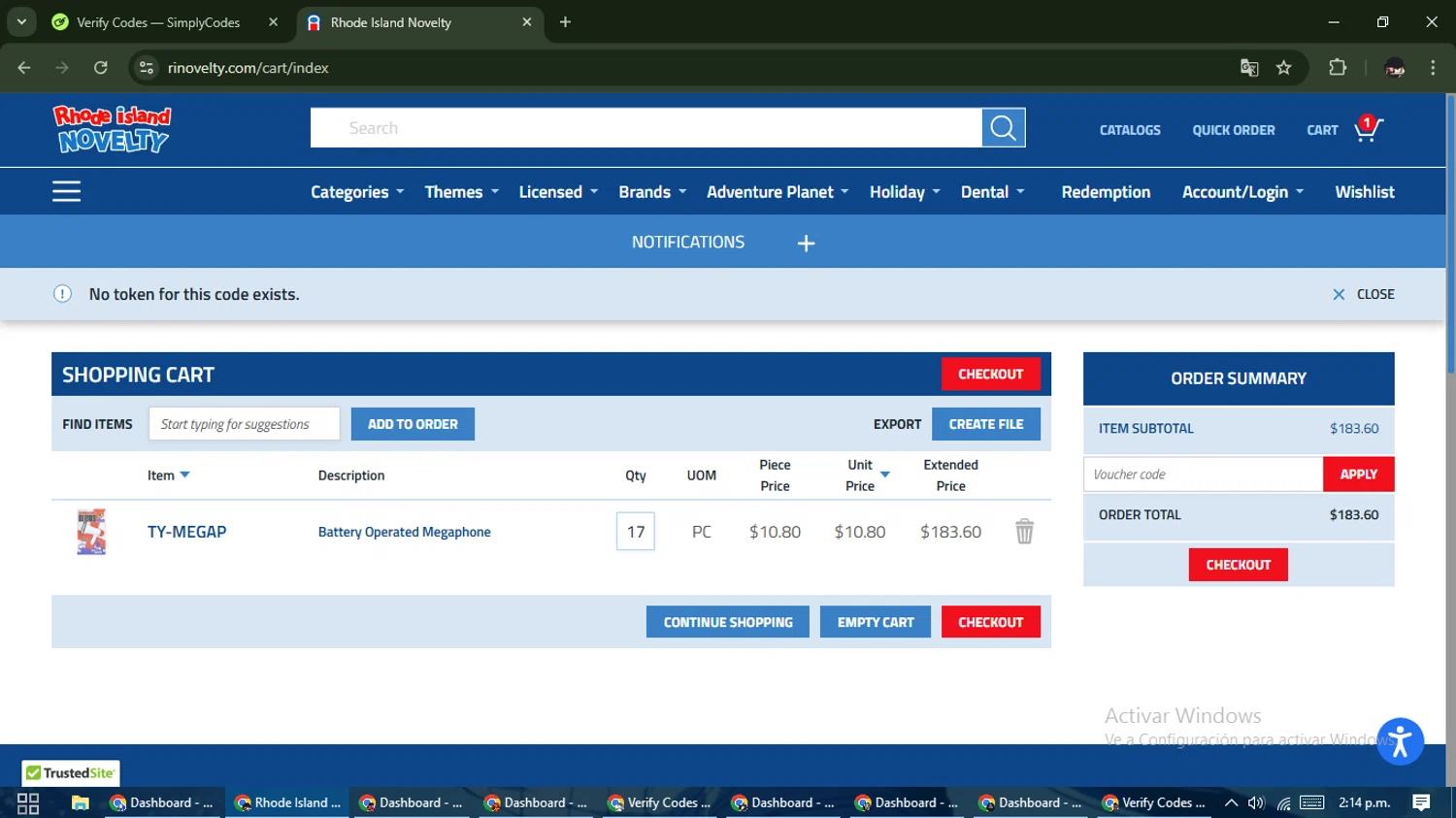 Rhode Island Novelty coupon code screenshot showing code EXTRA15 applied at Rhode Island Novelty checkout page. Uploaded by SimplyCodes community member WonderCurator791 on Jan 15, 2025