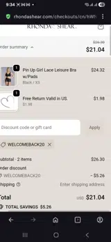 Welcomeback20 coupon verification screenshot