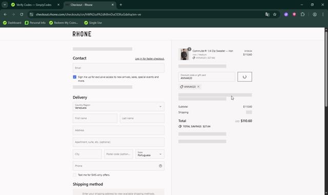 Rhone checkout page showing Rhone discount code box | Screenshot taken by SimplyCodes community member on Sep 12, 2025