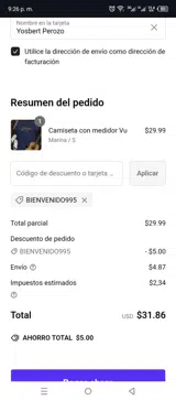 WELCOME995 coupon verification screenshot