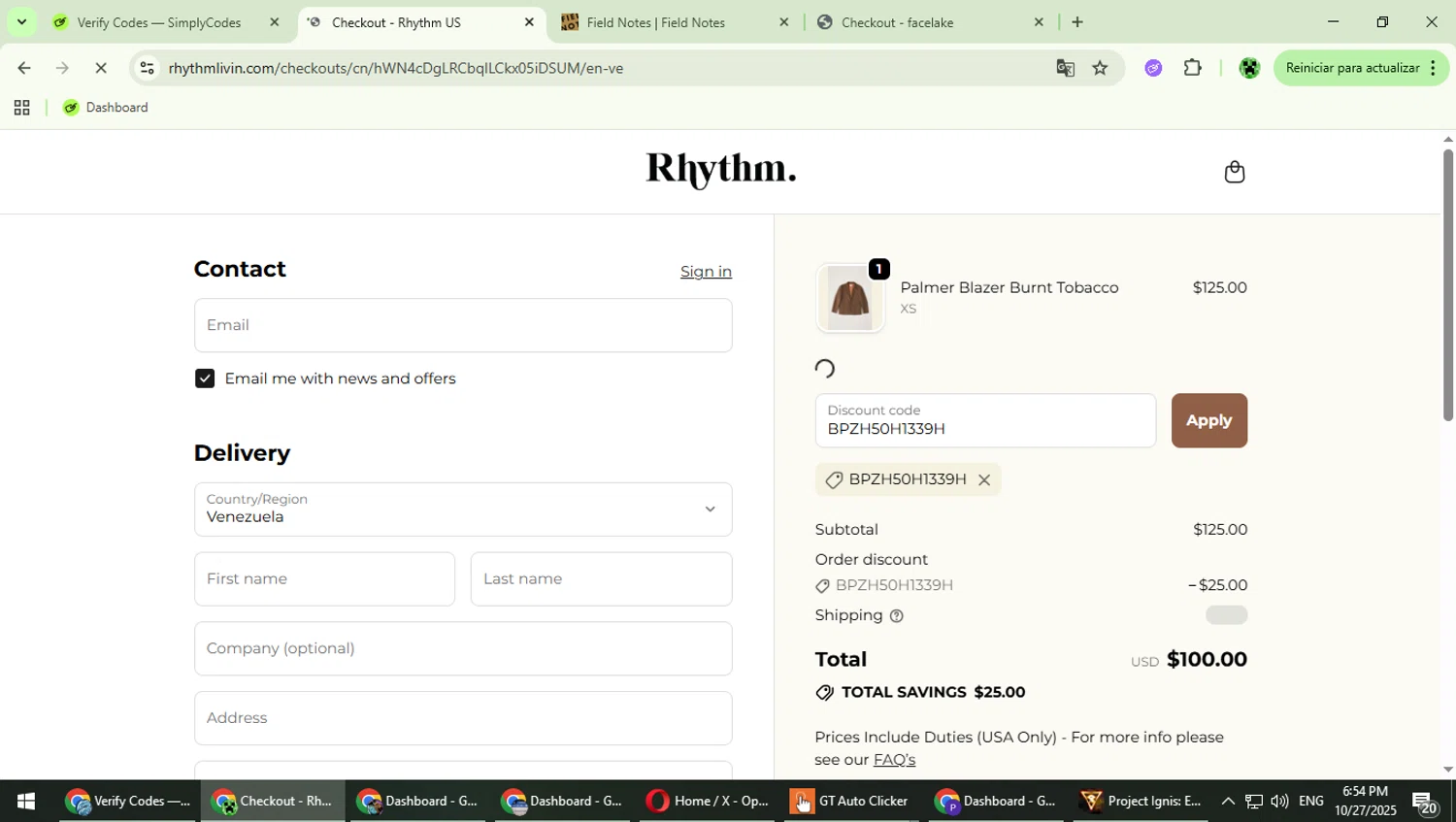 Rhythm Livin promo code screenshot showing code BPZH50H1339H applied at Rhythm Livin checkout page. Uploaded by SimplyCodes community member MaitoGai on Oct 27, 2025