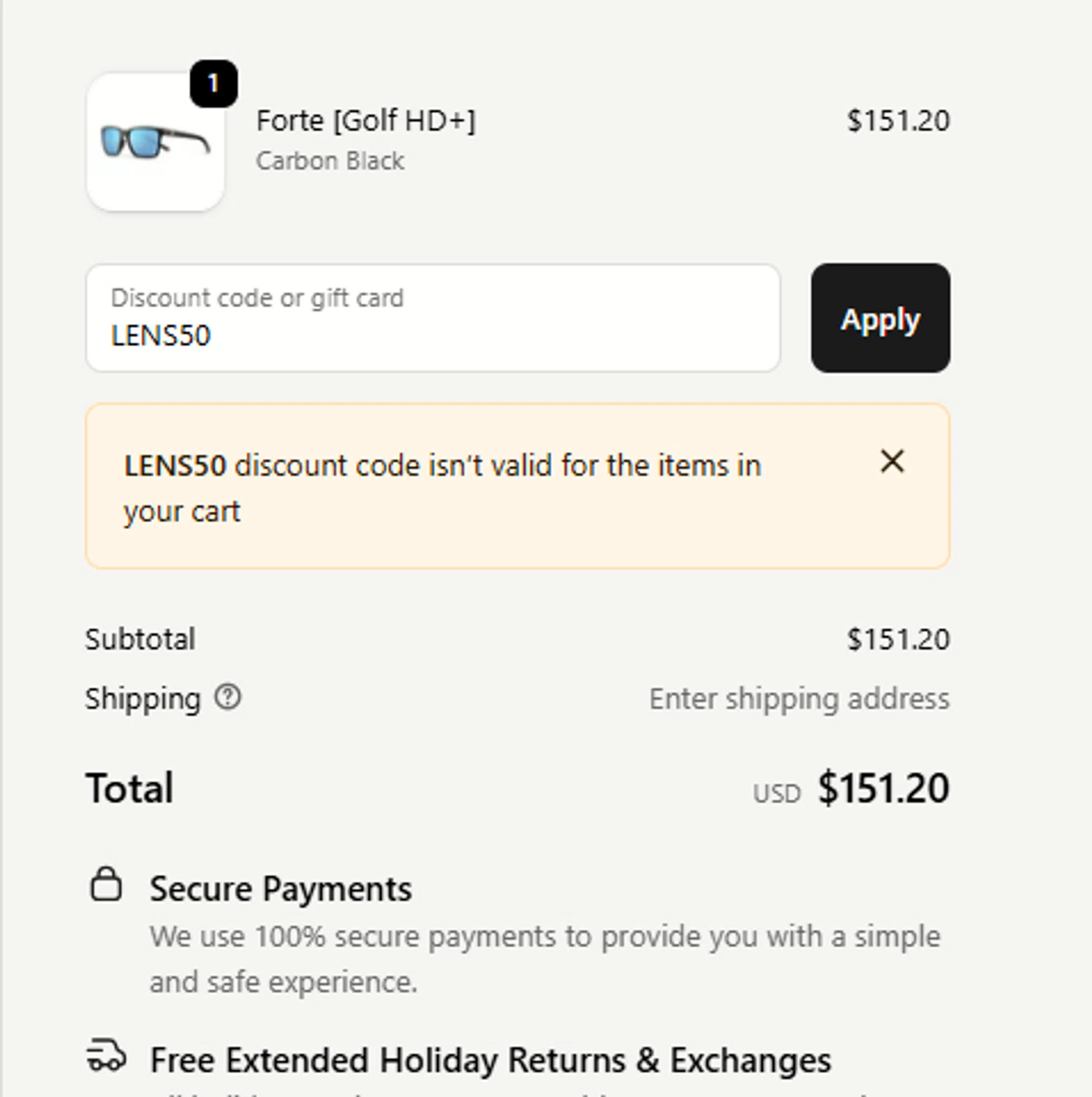 RIA Eyewear discount code screenshot showing code LENS50 applied at RIA Eyewear checkout page. Uploaded by SimplyCodes community member user__1543 on Nov 19, 2025