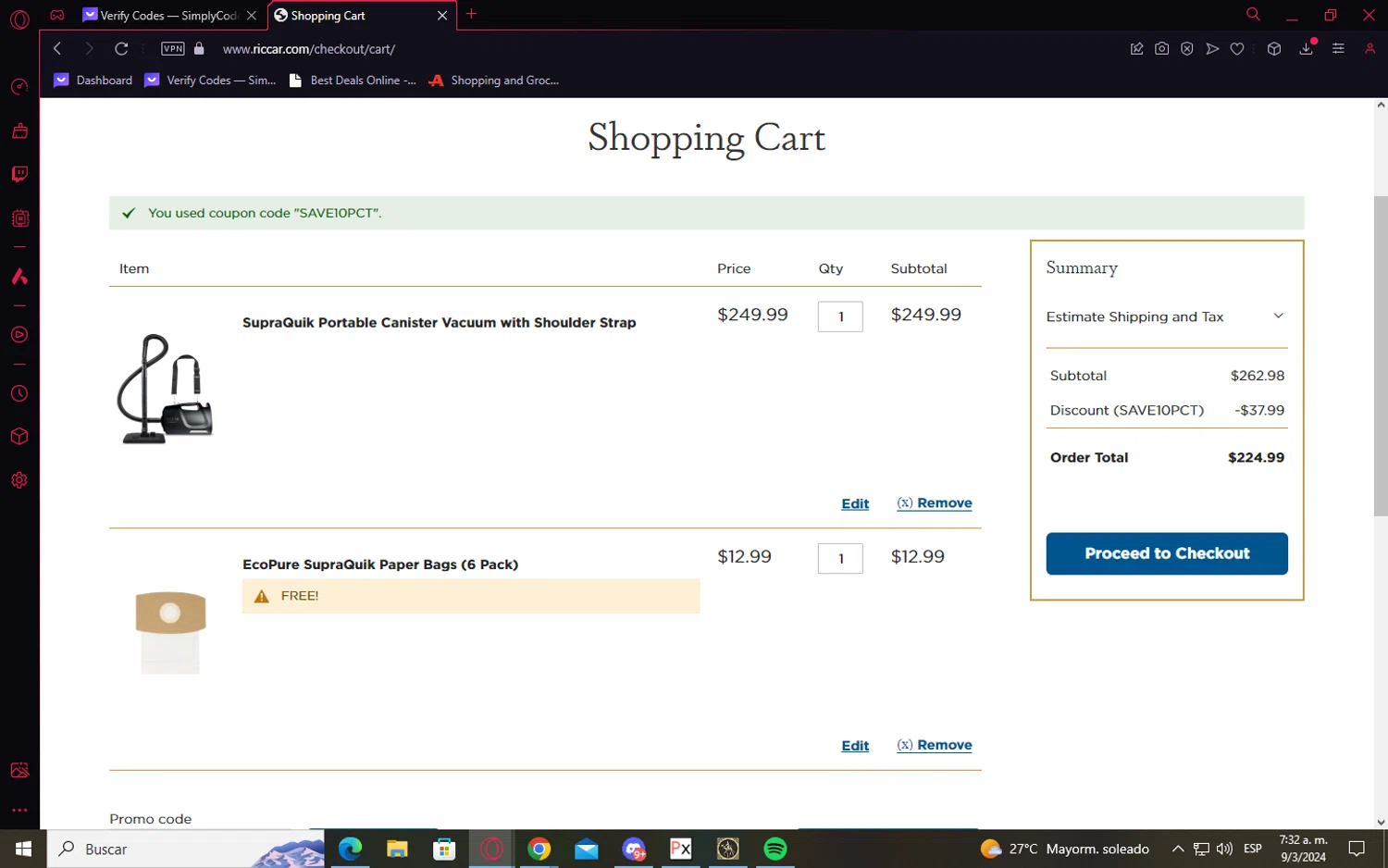 where to use Riccar promo code box