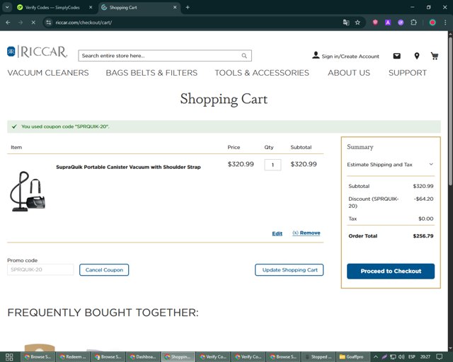 Riccar checkout page showing Riccar promo code box | Screenshot taken by SimplyCodes community member on Jun 26, 2025