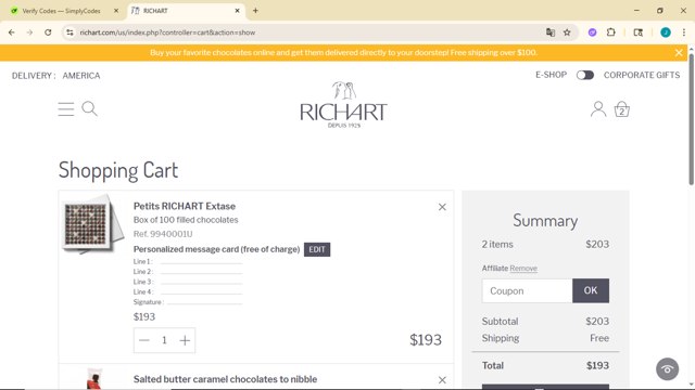 Richart checkout page showing Richart promo code box | Screenshot taken by SimplyCodes community member on Jun 18, 2025