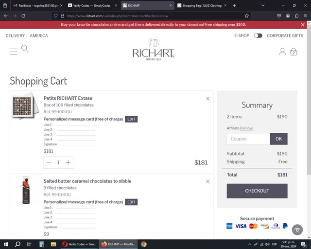 Richart checkout page showing Richart promo code box | Screenshot taken by SimplyCodes community member on Jan 29, 2024