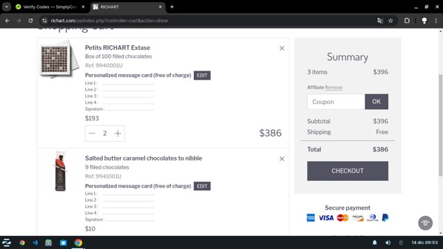 Richart checkout page showing Richart promo code box | Screenshot taken by SimplyCodes community member on Dec 14, 2024