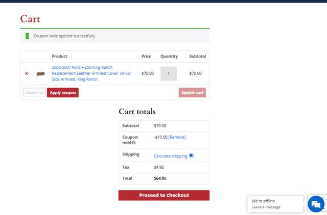 Richmond Auto Upholstery checkout page showing Richmond Auto Upholstery coupon code box | Screenshot taken by SimplyCodes community member on Jun 17, 2025