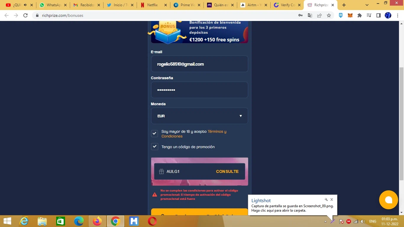 RichPrize checkout page showing RichPrize promo code box | Screenshot taken by SimplyCodes community member on Dec 11, 2022