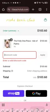 Ricki Beach Club coupon verification screenshot