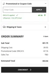 ERICA15 coupon verification screenshot