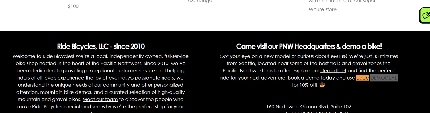 Ride Bicycles promo code screenshot showing code DEMODEAL applied at Ride Bicycles checkout page. Uploaded by SimplyCodes community member prathambora12 on Apr 27, 2025