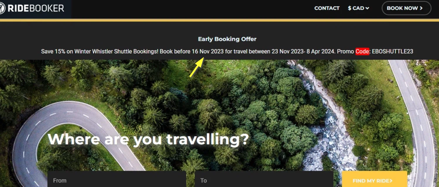 Ridebooker promo code screenshot showing code EBOSHUTTLE23 applied at Ridebooker checkout page. Uploaded by SimplyCodes community member Lioniel on Mar 13, 2025