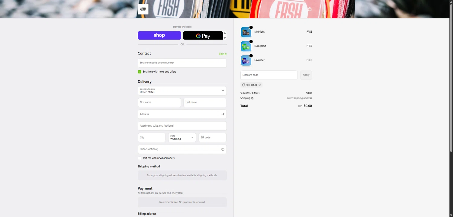 Ridefrsh checkout page showing Ridefrsh promo code box | Screenshot taken by SimplyCodes community member on Feb 8, 2026