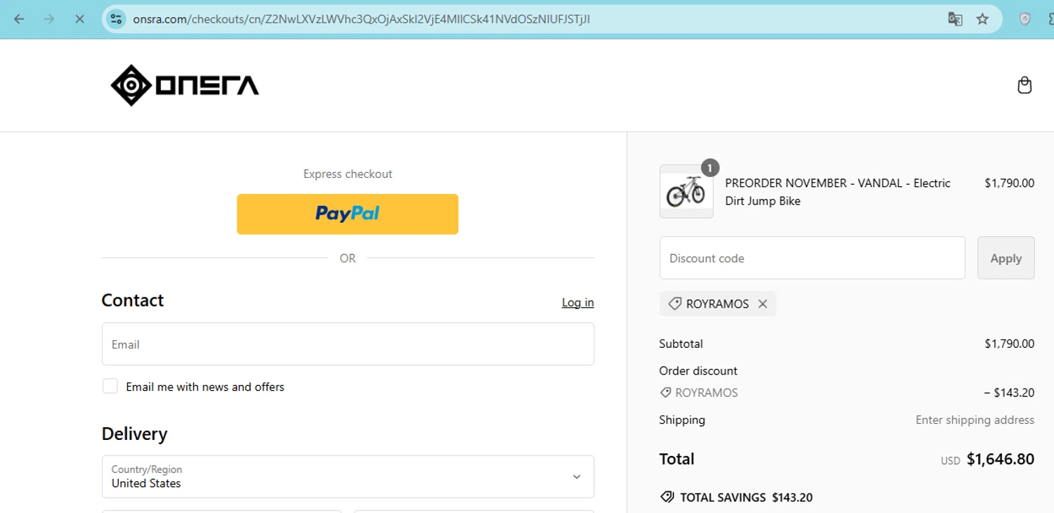 where to use Onsra promo code box