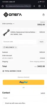 WELCOME10 coupon verification screenshot