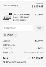 Save25 coupon verification screenshot