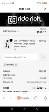 Donna coupon verification screenshot