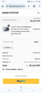 RIDER coupon verification screenshot