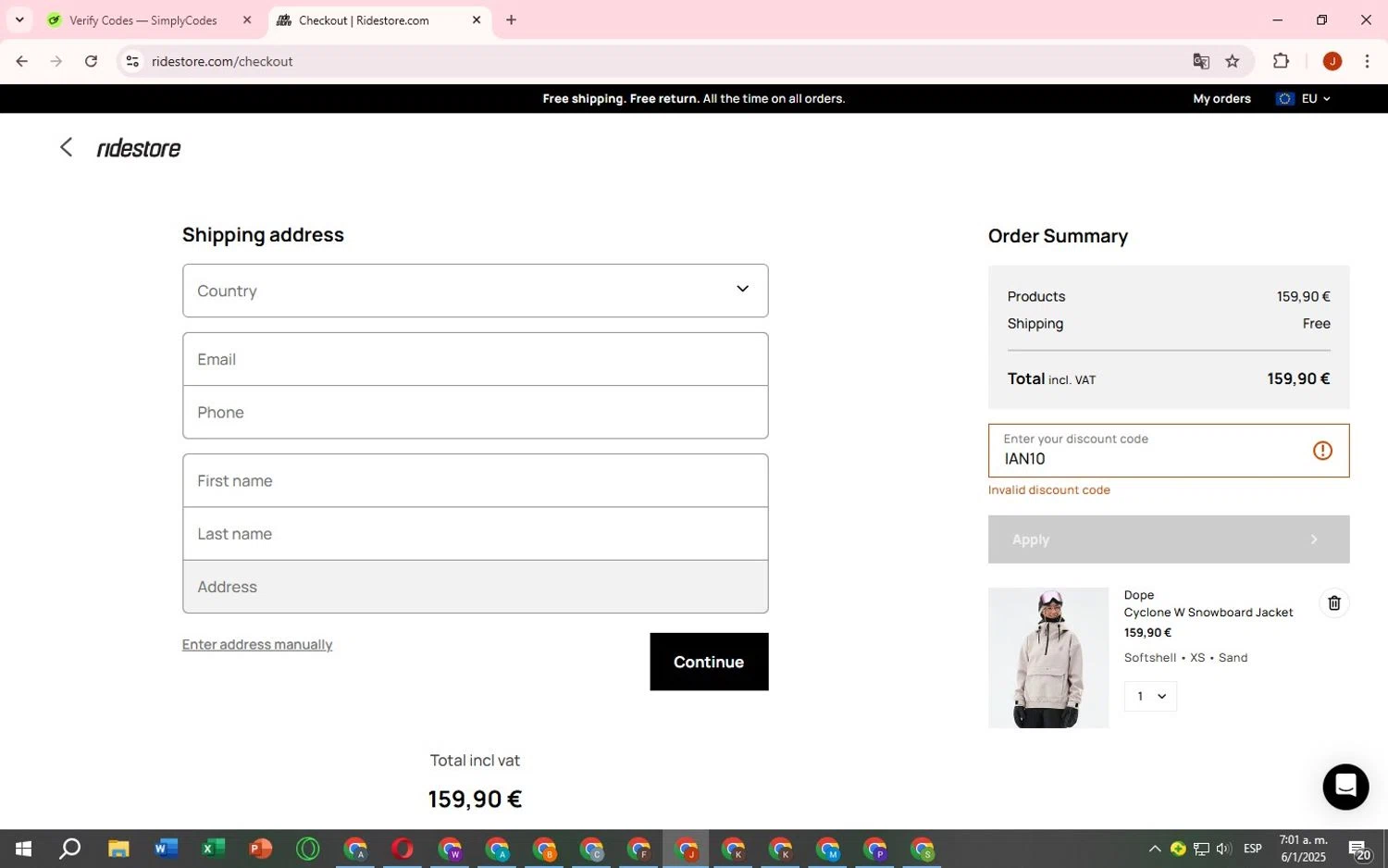 RideStore discount code screenshot showing code IAN10 applied at RideStore checkout page. Uploaded by SimplyCodes community member FortunateCurator1047 on Jan 6, 2025