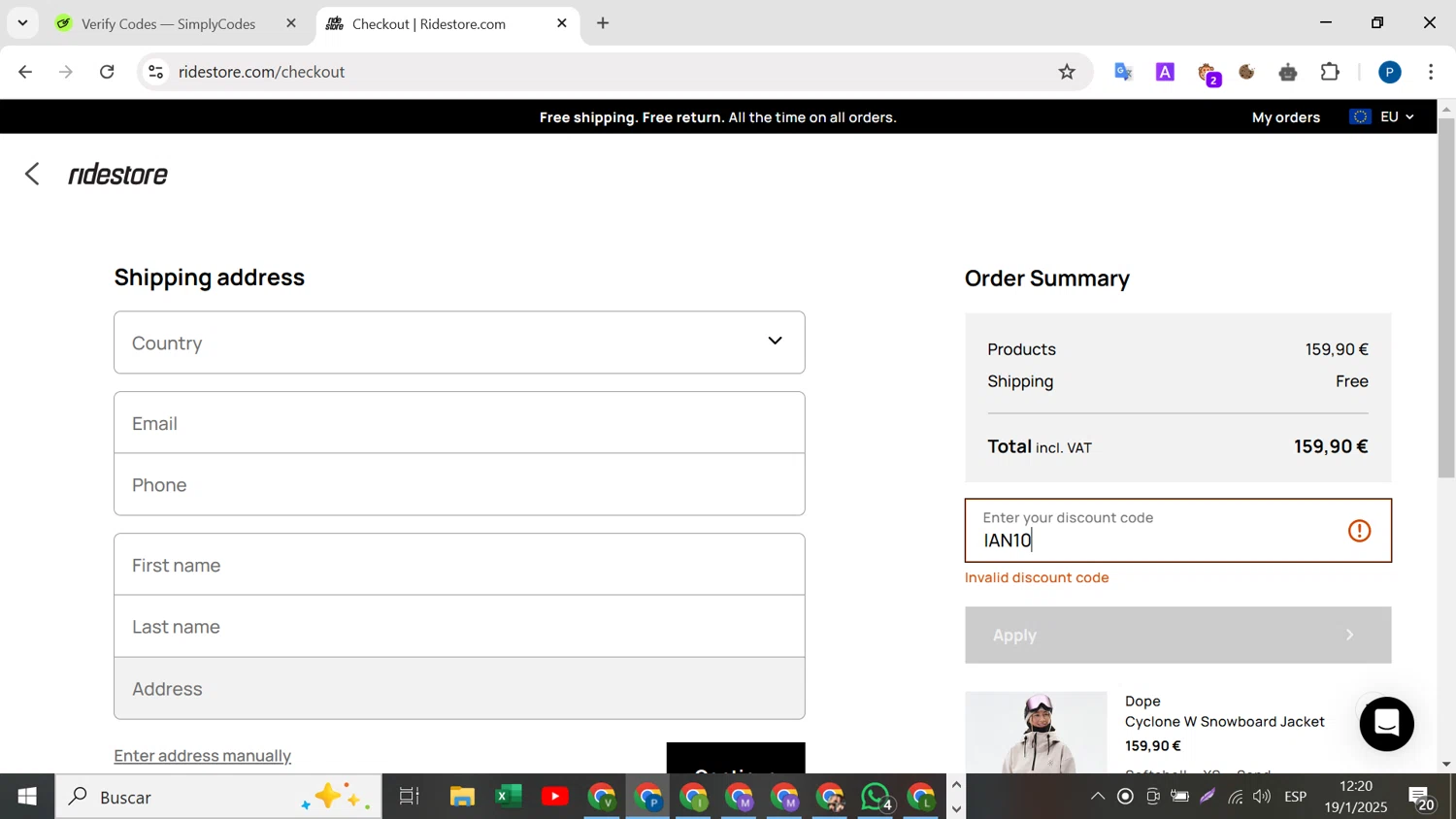 RideStore discount code screenshot showing code IAN10 applied at RideStore checkout page. Uploaded by SimplyCodes community member BrilliantMaven4588 on Jan 19, 2025