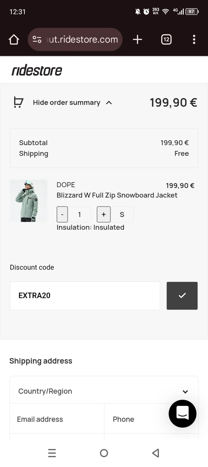 RideStore checkout page showing RideStore discount code box | Screenshot taken by SimplyCodes community member on Oct 23, 2024