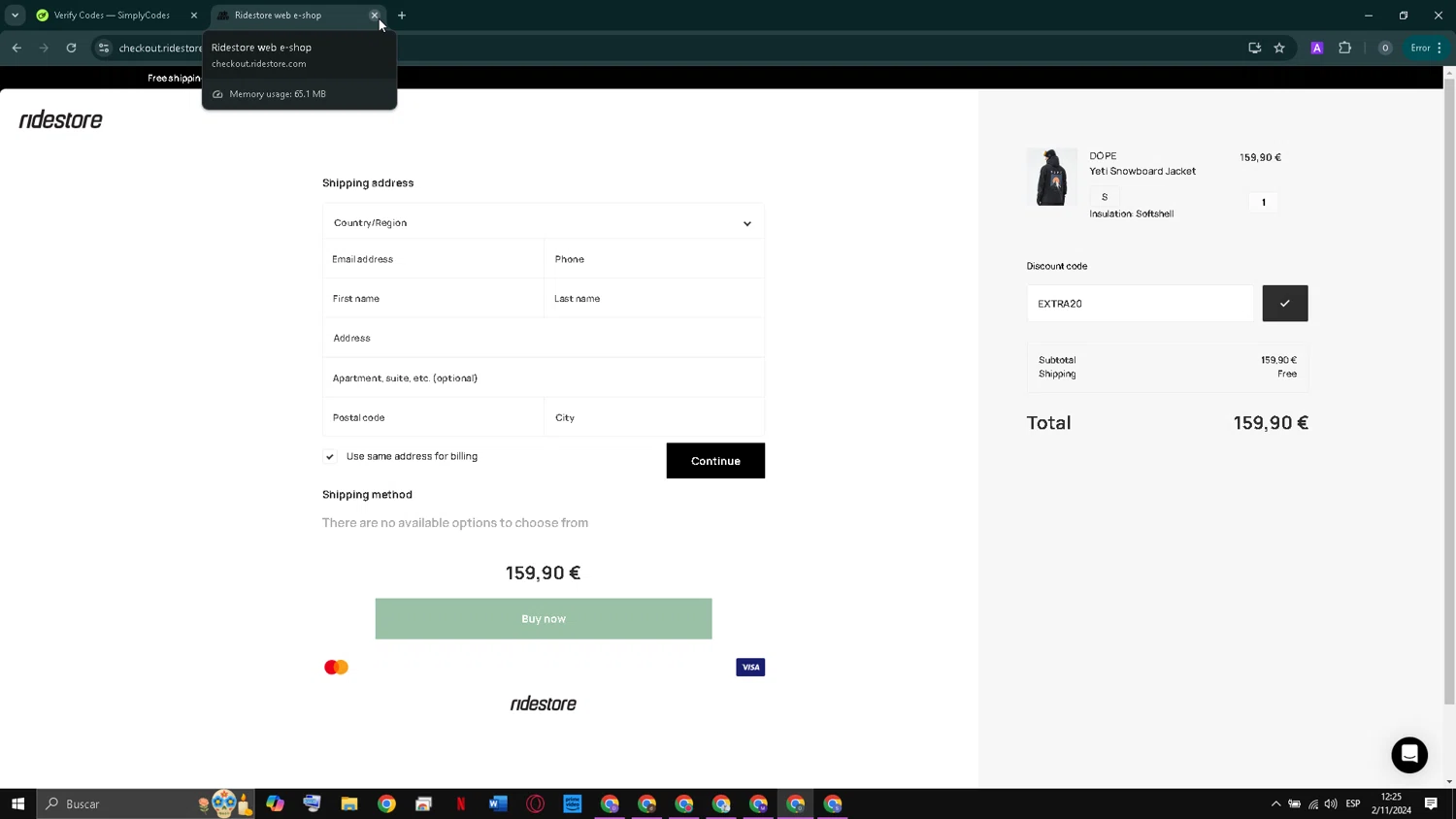 RideStore checkout page showing RideStore discount code box | Screenshot taken by SimplyCodes community member on Nov 2, 2024