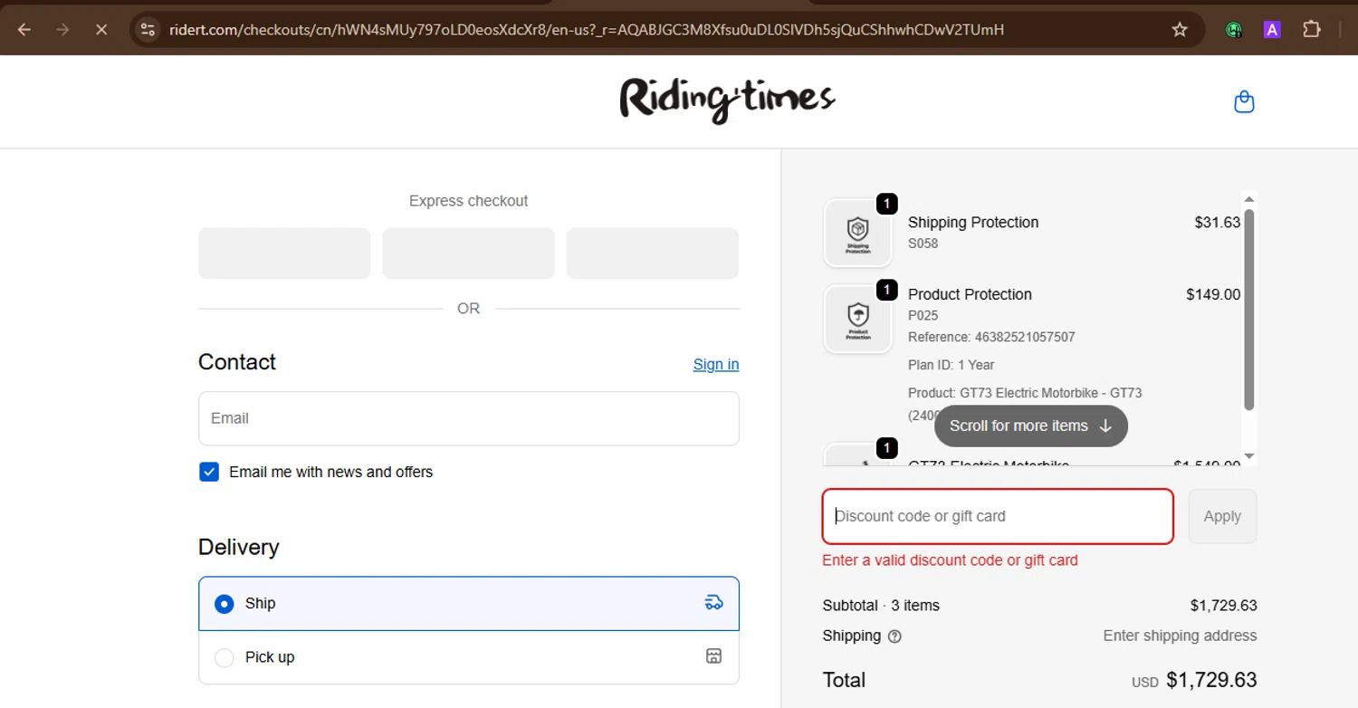 Riding Times discount code screenshot showing code jh50 applied at Riding Times checkout page. Uploaded by SimplyCodes community member SnoopDogg on Nov 3, 2025