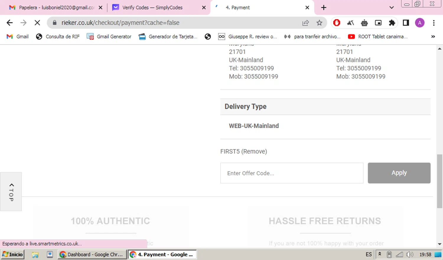 Rieker checkout page showing Rieker discount code box | Screenshot taken by SimplyCodes community member on Apr 2, 2024