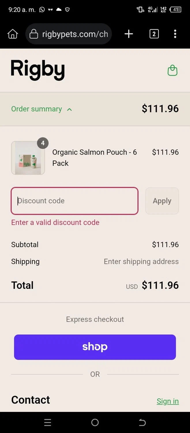 Rigby discount code screenshot showing code FIRSTRIGBYPOUCH applied at Rigby checkout page. Uploaded by SimplyCodes community member CleverSleuth6613 on Sep 10, 2025