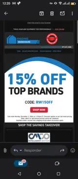 Rigging Warehouse coupon verification screenshot