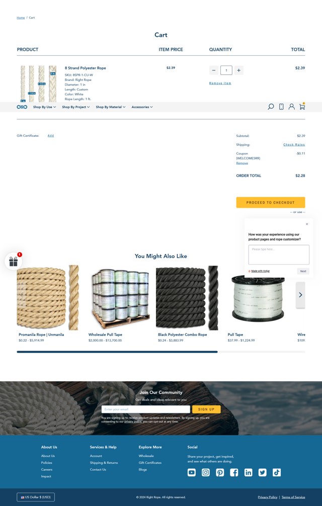 Right Rope checkout page showing Right Rope promo code box | Screenshot taken by SimplyCodes community member on Jul 12, 2024