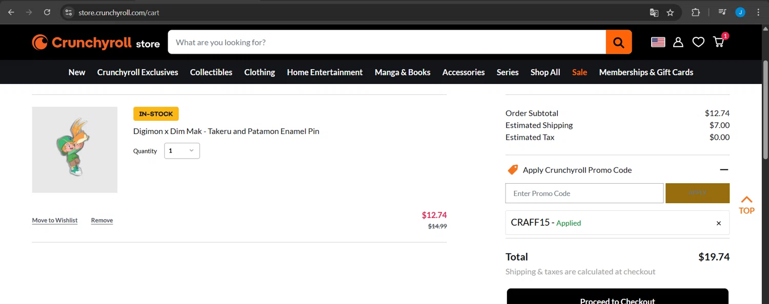 RightStuf promo code screenshot showing code CRAFF15 applied at RightStuf checkout page. Uploaded by SimplyCodes community member Jeanjc on Apr 15, 2025