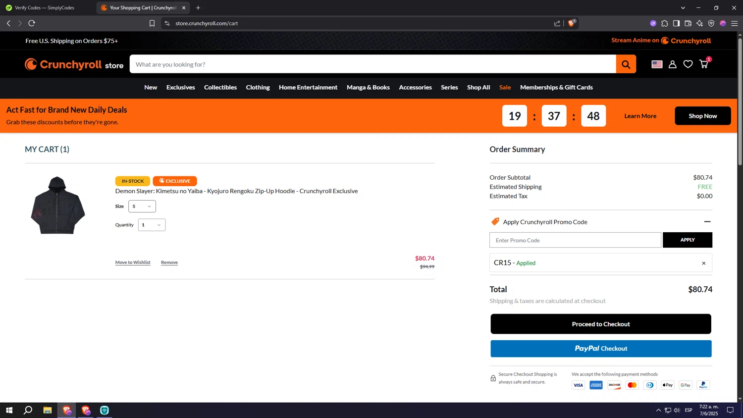 RightStuf promo code screenshot showing code CR15 applied at RightStuf checkout page. Uploaded by SimplyCodes community member Machi005 on Jun 7, 2025