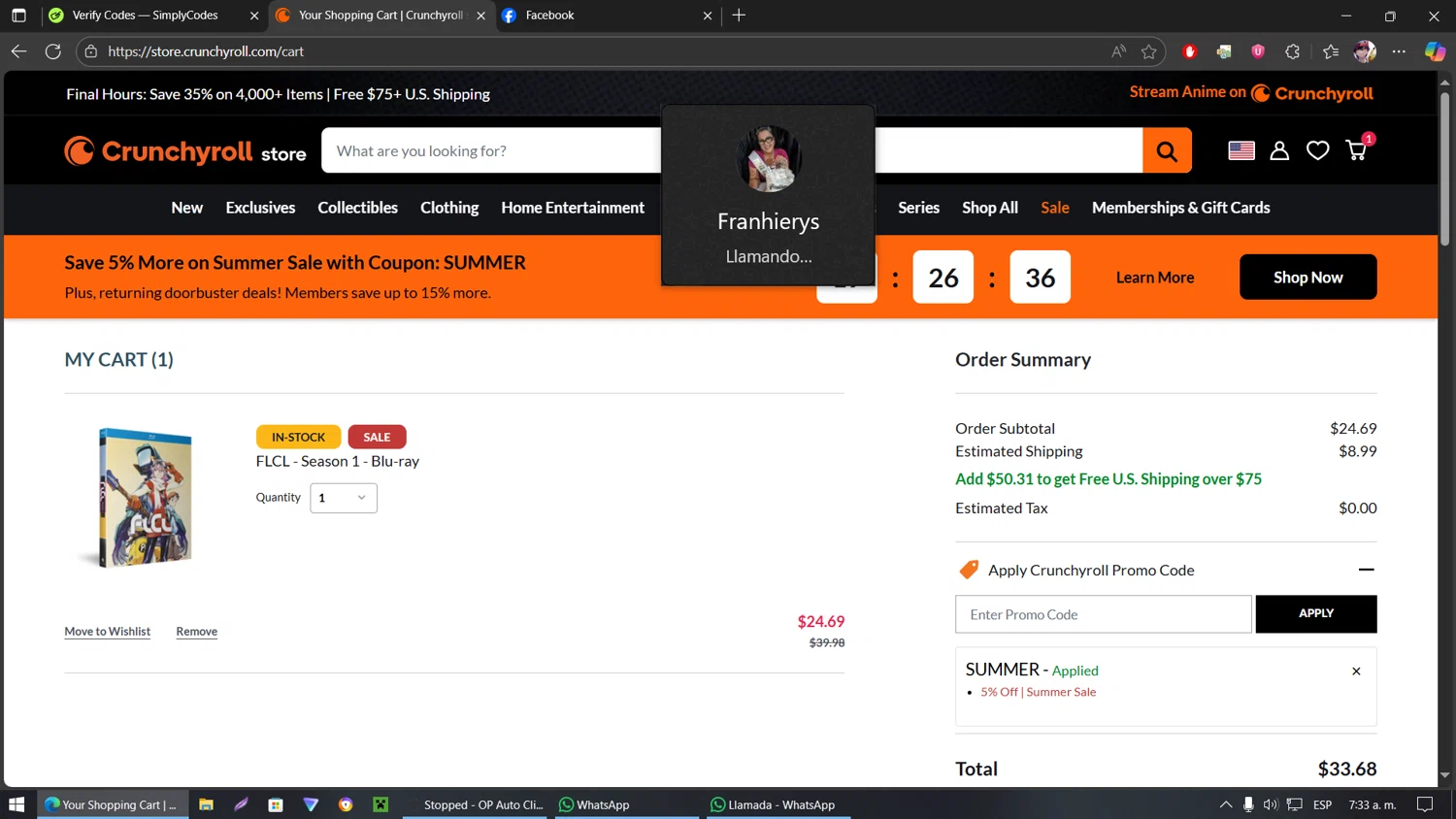 RightStuf promo code screenshot showing code SUMMER applied at RightStuf checkout page. Uploaded by SimplyCodes community member belindaflores on Aug 27, 2025