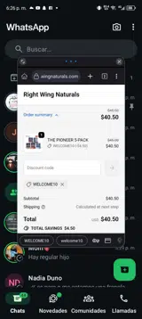 Right Wing Naturals coupon verification screenshot