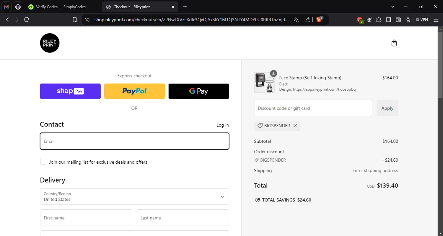 where to use Rileyprint promo code box