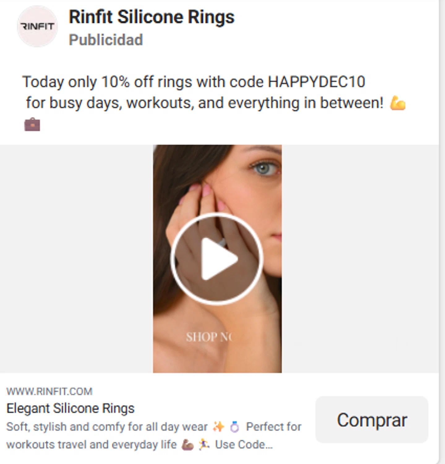 Rinfit coupon code screenshot showing code HAPPYDEC10 applied at Rinfit checkout page. Uploaded by SimplyCodes community member newhybridmen on Dec 17, 2025