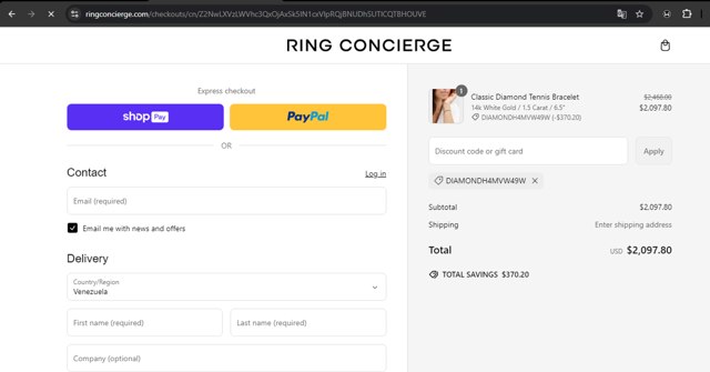 Ring Concierge checkout page showing Ring Concierge discount code box | Screenshot taken by SimplyCodes community member on Mar 4, 2025