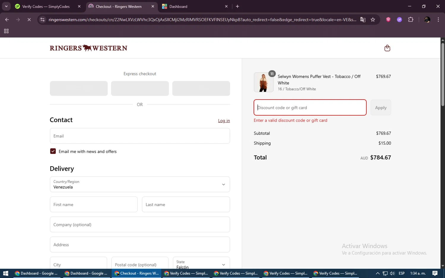 Ringers Western discount code screenshot showing code KYOGLESHOW20 applied at Ringers Western checkout page. Uploaded by SimplyCodes community member ExtraordinaryVirtuoso6801 on Jun 22, 2025