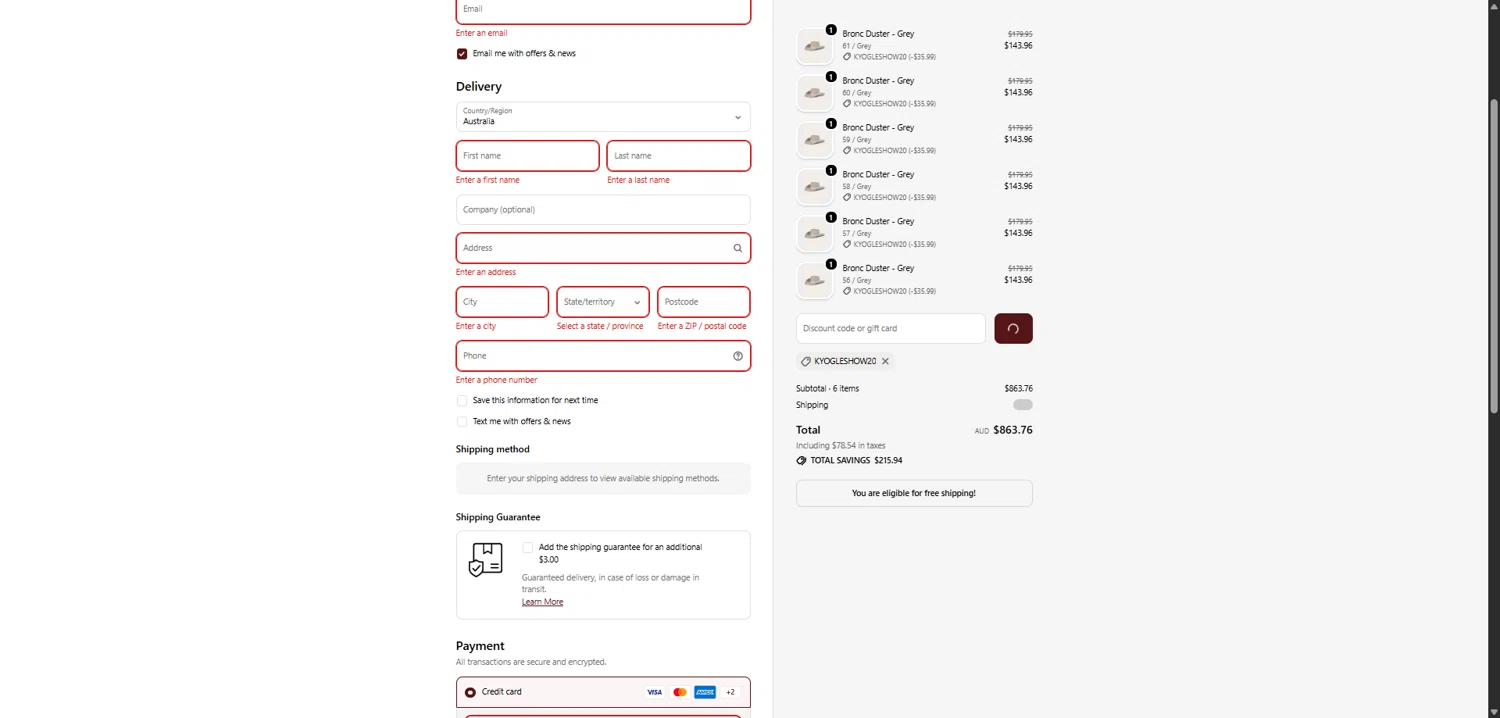 Ringers Western checkout page showing Ringers Western discount code box | Screenshot taken by SimplyCodes community member on Feb 2, 2026