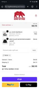 Ring of Fire coupon verification screenshot